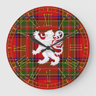 Schottischer Löwe zügellos auf Tartan Große Wanduhr