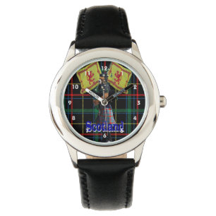 Schottischer Piper auf Tartan Armbanduhr