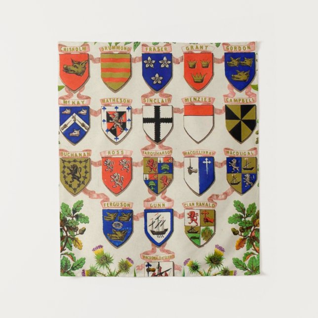 Schottischer Schottlanenmantel mit Waffenschilden Wandteppich (Vorderseite)