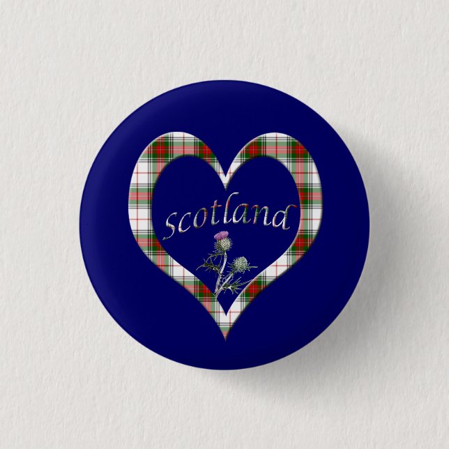 Schottischer Tartan-Herz-Distel-Knopf Button (Vorderseite)