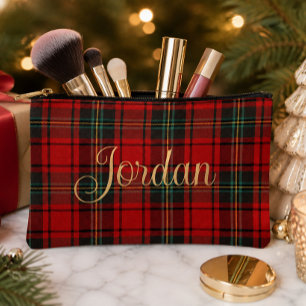 Schottischer Tartan Rot Heritage Anpassbarer Name Zubehörtasche