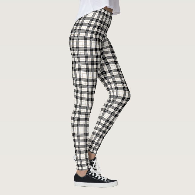 Schottischer Tartan-weiß-schwarz-kariert Leggings (Rechts)