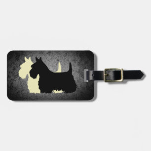 Schottischer Terrier, 2 Silhouetten, Granitsilber Gepäckanhänger