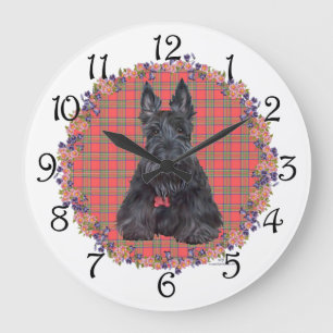 Schottischer Terrier auf Tartan Große Wanduhr