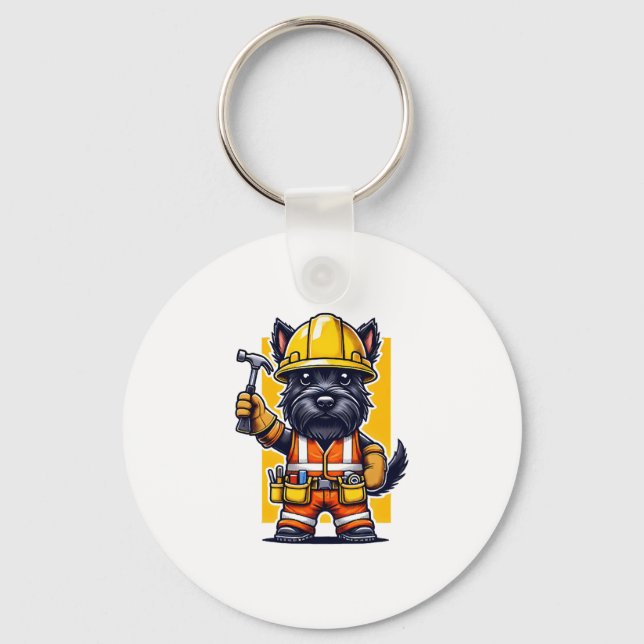 Schottischer Terrier Bauarbeiter Schlüsselanhänger (Vorderseite)