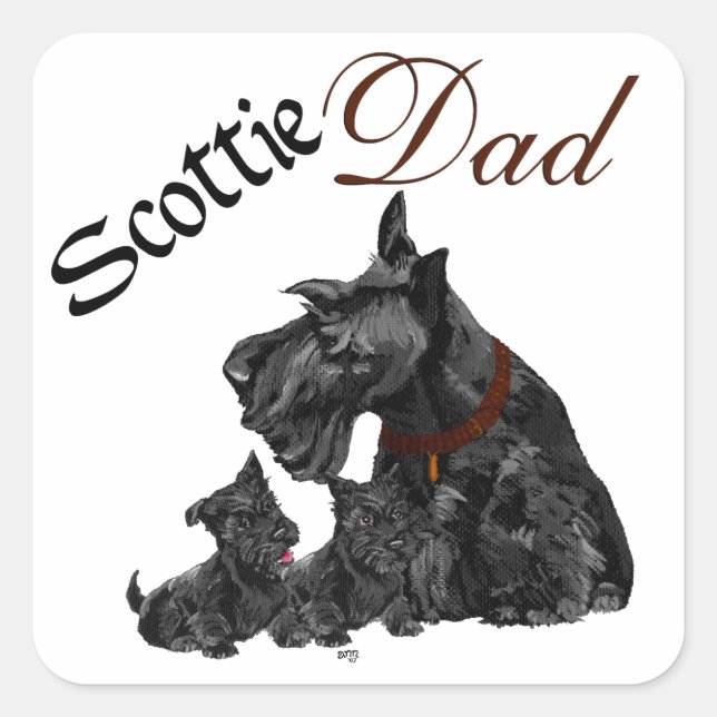 Schottischer Terrier Father's Day Quadratischer Aufkleber (Vorderseite)