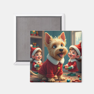 Schottischer Terrier hilft Weihnachtselfen Magnet