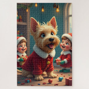 Schottischer Terrier hilft Weihnachtselfen Puzzle