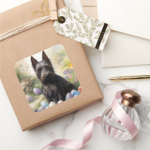 Schottischer Terrier-Hund mit Ostereiern Feiertag Quadratischer Aufkleber