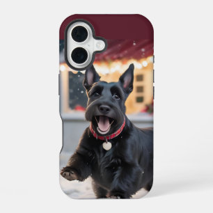 Schottischer Terrier Hund spielt Weihnachtsschnee iPhone 16 Hülle