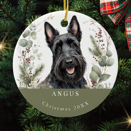 Schottischer Terrier-Hund Wasserfarben Weihnachten Keramik Ornament
