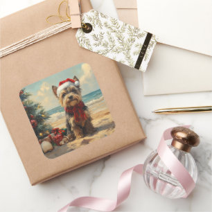 Schottischer Terrier Hund Weihnachten Vintage Stra Quadratischer Aufkleber