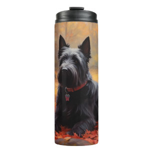 Schottischer Terrier im Herbstlaub Fall Inspiriert Thermosbecher