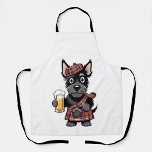 Schottischer Terrier im Schottenkaro-Kilt mit Bier Schürze