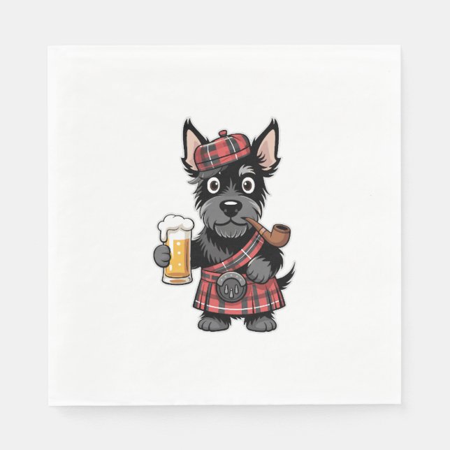 Schottischer Terrier im Schottenkaro-Kilt mit Bier Serviette (Vorderseite)