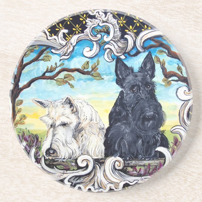 Schottischer Terrier Landschaft Sandstein Untersetzer (Vorne)