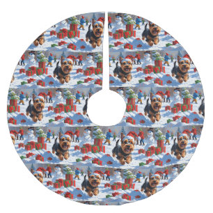 Schottischer Terrier läuft durch Schnee mit Weihna Polyester Weihnachtsbaumdecke