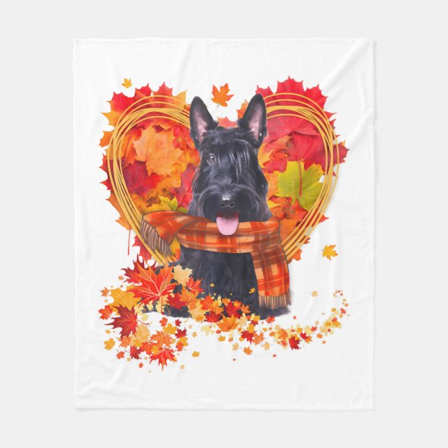 Schottischer Terrier mit Herbst-Blättern Fleecedecke (Vorderseite)
