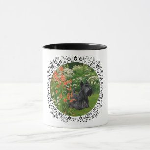 Schottischer Terrier mit Korallenblumen Tasse