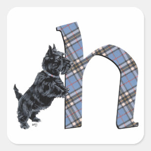 Schottischer Terrier-Monogramm H Quadratischer Aufkleber
