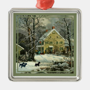 Schottischer Terrier Old Fashioned Winter Silbernes Ornament