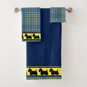 Schottischer Terrier/roter Halsband/blaukariert/Bo Badhandtuch Set
