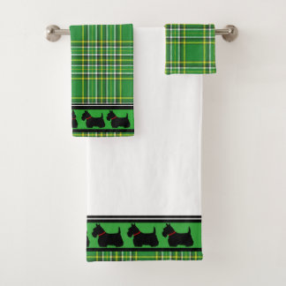 Schottischer Terrier/Roter Kragen/grün kariert/Gre Badhandtuch Set