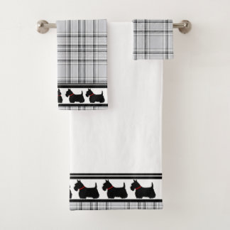 Schottischer Terrier/Roter Kragen/Rot kariert/Gren Badhandtuch Set