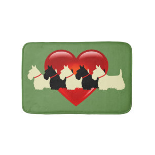 Schottischer Terrier/rotes Herz/Salbei/Zazzle-Grün Badematte