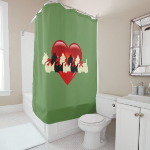 Schottischer Terrier/rotes Herz/Salbei/Zazzle grün Duschvorhang