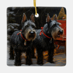 Schottischer Terrier Schneebedeckter Schlitten Wei Keramikornament