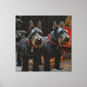 Schottischer Terrier Schneebedeckter Schlitten Wei Leinwanddruck