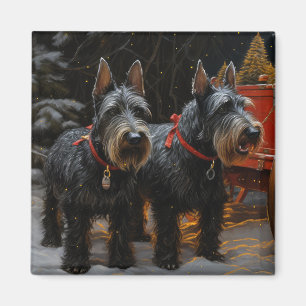 Schottischer Terrier Schneebedeckter Schlitten Wei Magnet