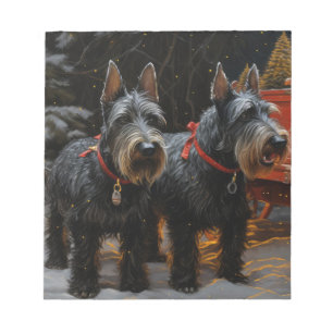 Schottischer Terrier Schneebedeckter Schlitten Wei Notizblock