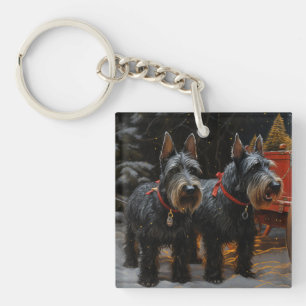 Schottischer Terrier Schneebedeckter Schlitten Wei Schlüsselanhänger