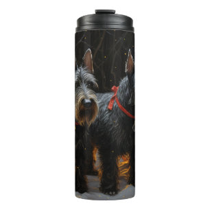 Schottischer Terrier Schneebedeckter Schlitten Wei Thermosbecher