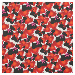 Schottischer Terrier schwarz, Herzen, rote/rosa Sc Stoff