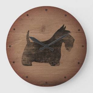 Schottischer Terrier Silhouette Rustikal Große Wanduhr