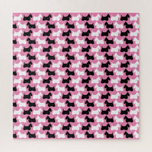 Schottischer Terrier Silhouette, schwarz/weißer Hu Puzzle