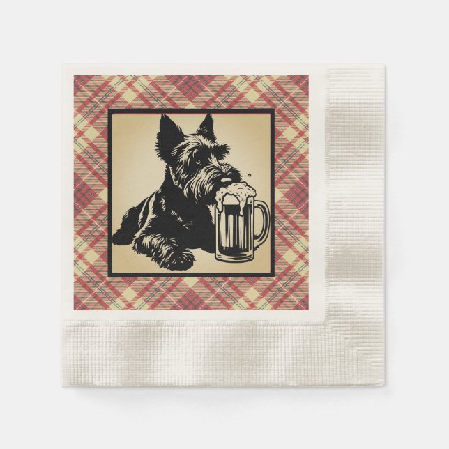 Schottischer Terrier-Tartan-Karo-Erdfarben Serviette (Vorderseite)