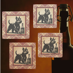 Schottischer Terrier Tartan Karo Erdtöne Steinuntersetzer