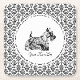 Schottischer Terrier und florale Personalisierung Rechteckiger Pappuntersetzer