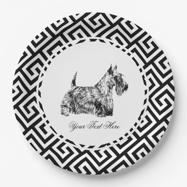 Schottischer Terrier und griechischer Schlüssel pe Pappteller (Vorderseite)