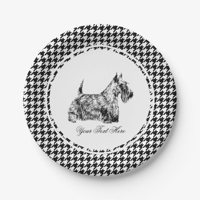 Schottischer Terrier und Houndstooth Personalisier Pappteller (Vorderseite)