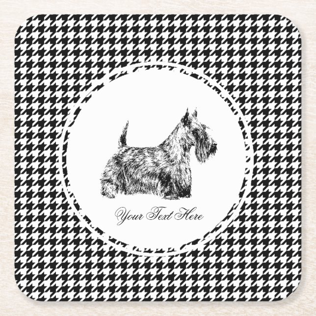 Schottischer Terrier und Houndstooth Personalisier Rechteckiger Pappuntersetzer (Vorderseite)