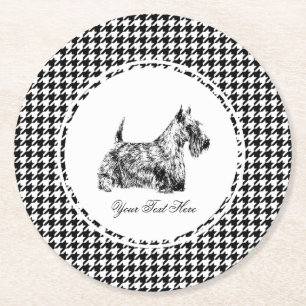 Schottischer Terrier und Houndstooth Personalisier Runder Pappuntersetzer