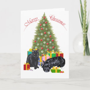Schottischer Terrier und schwarze Katze Weihnachte Feiertagskarte