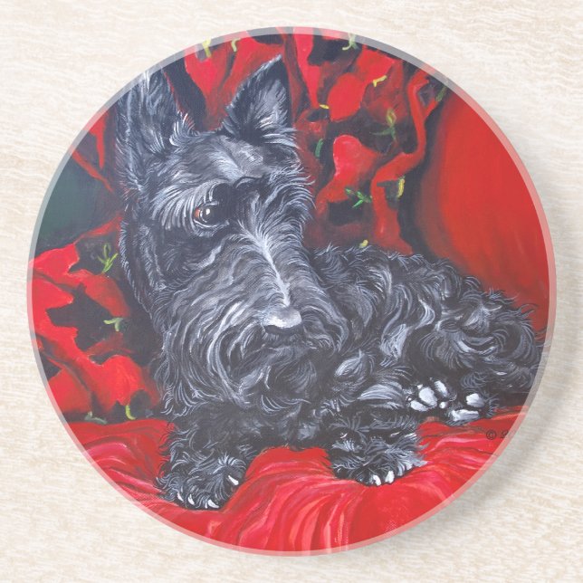 Schottischer Terrier-Untersetzer Sandstein Untersetzer (Vorne)