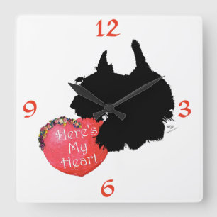 Schottischer Terrier Valentine Quadratische Wanduhr