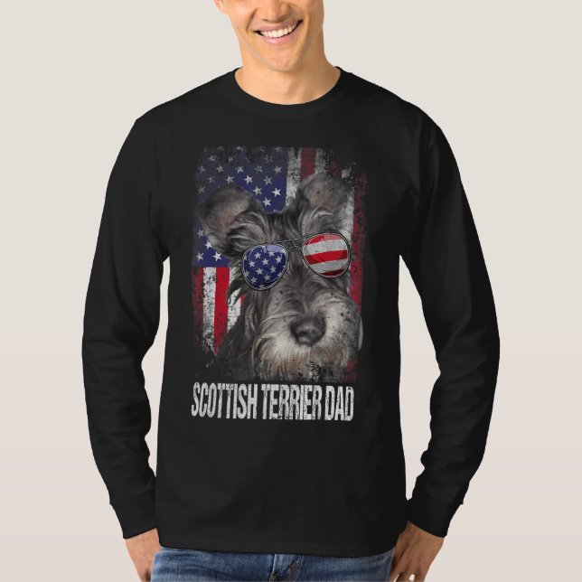 Schottischer Terrier-Vater mit amerikanischem Flag T-Shirt (Vorderseite)